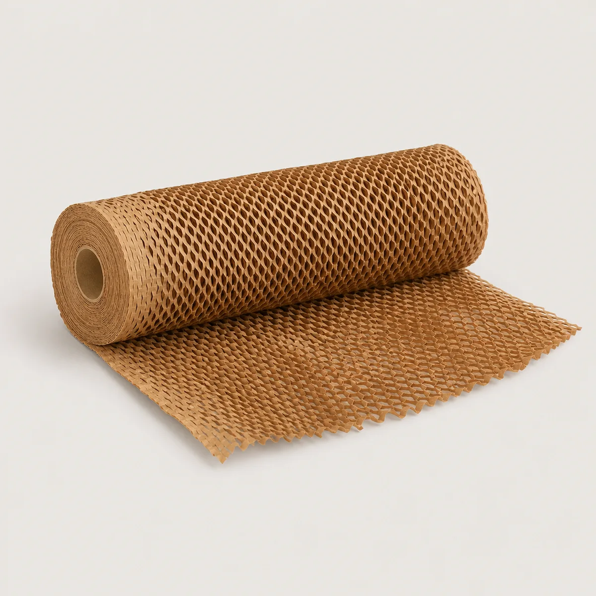 Rolle aus braunem Wabenpapier zum Polstern und Verpacken